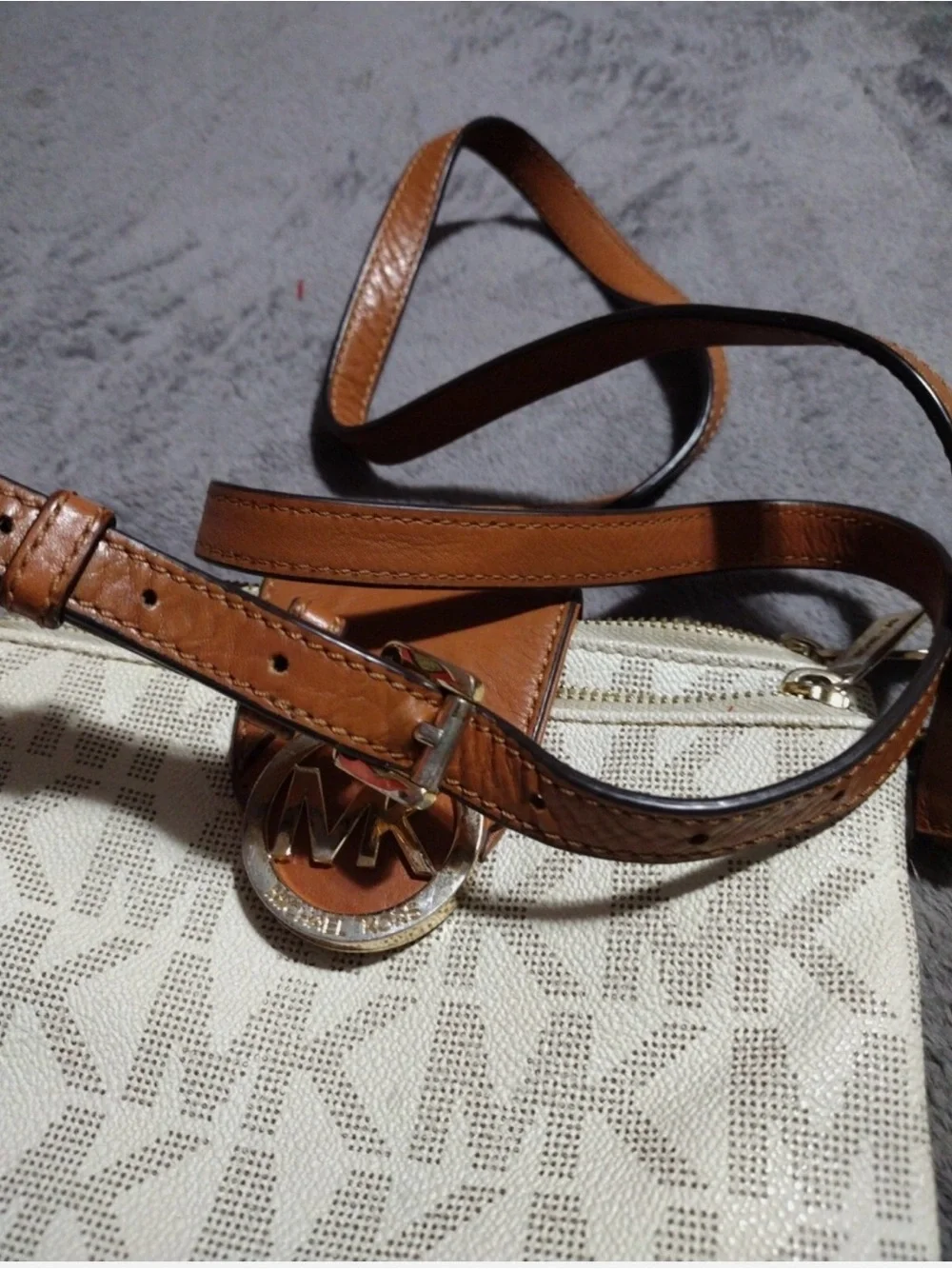Michael Kors Beige and Brown MK Logo Crossbody Bag